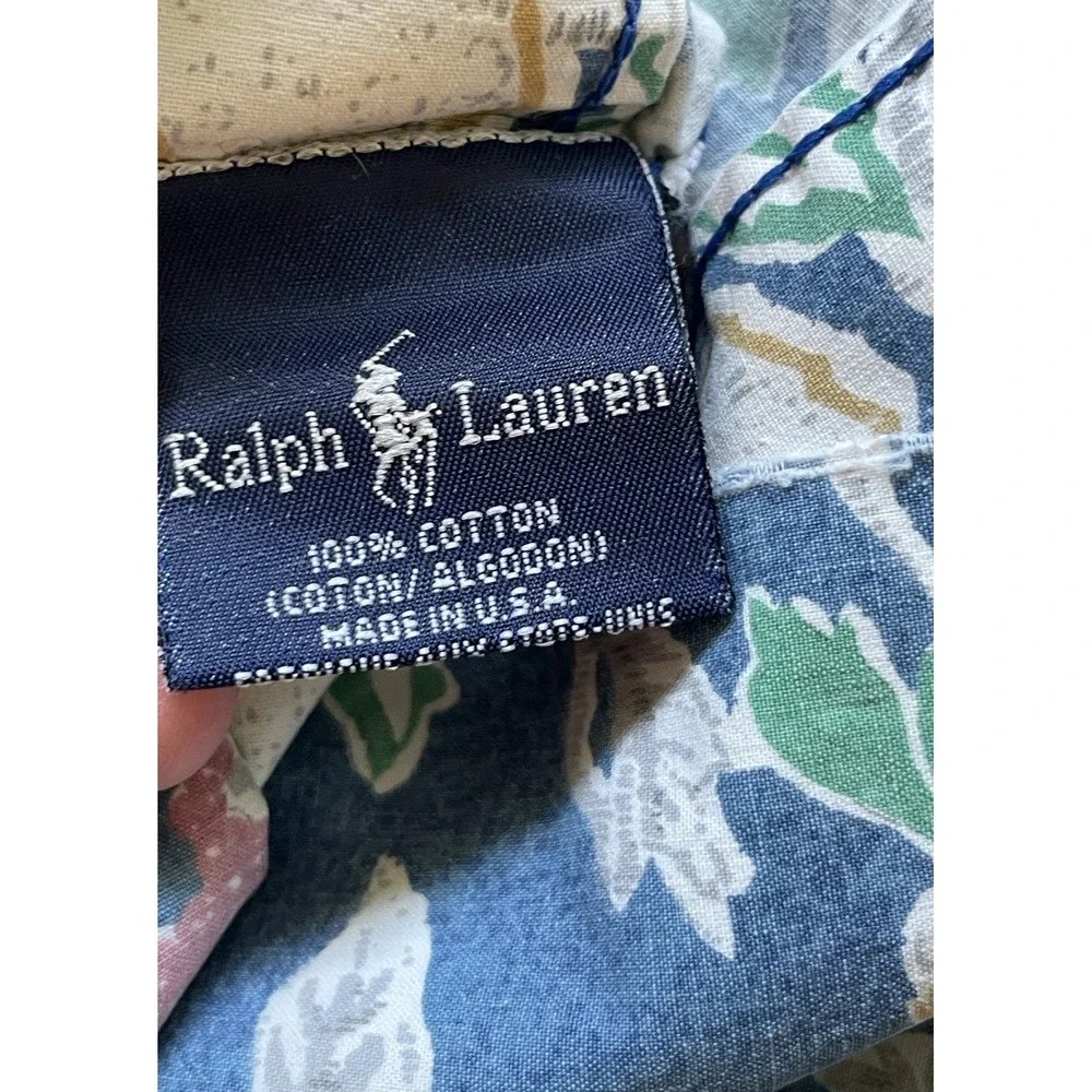 Vintage Ralph Lauren Jardin Queen Flat Sheet & 2 Standard Pillowcases FLAWED